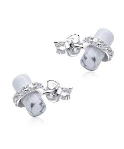 White Stone inward CZ Crystal Silver Stud Earring STS-5669